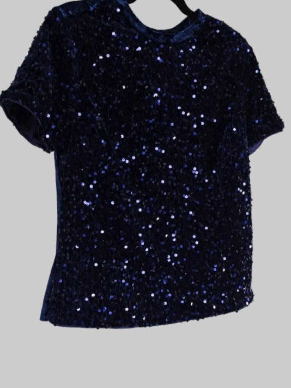 Allegra K Navy Blue Velvet Sequin Top
